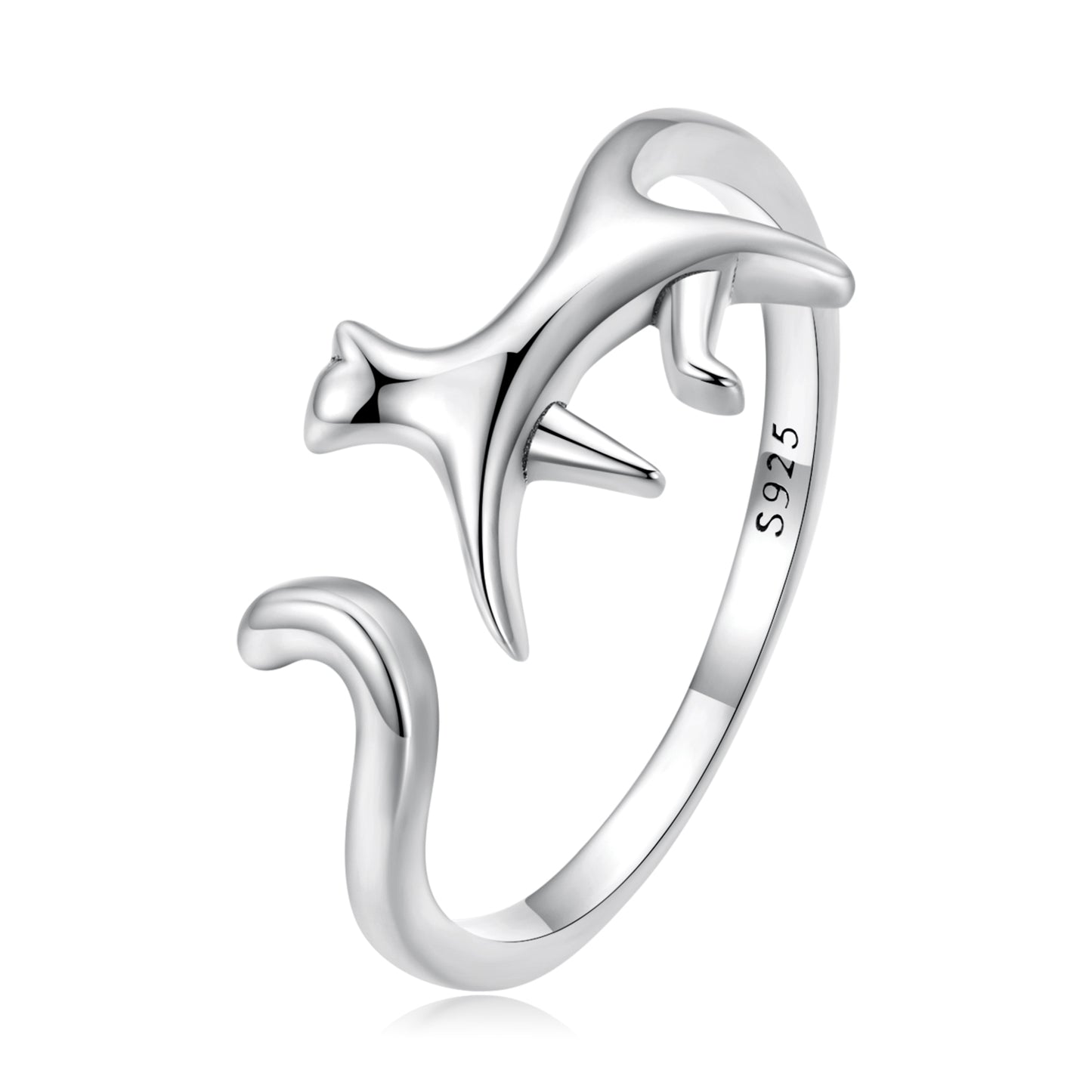 Casual Cute Cat Sterling Silver Inlay Zircon Open Rings