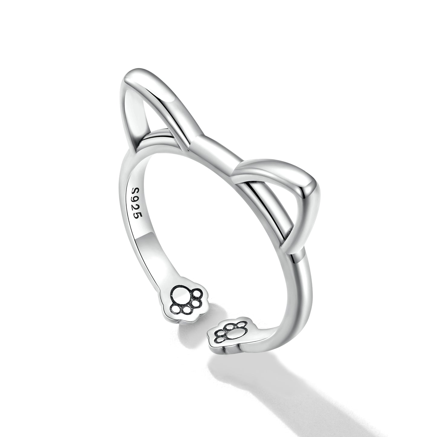 Casual Cute Cat Sterling Silver Inlay Zircon Open Rings