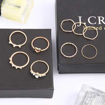Simple Hollow Geometric Wave Shape Alloy Plating Ring 9 Sets