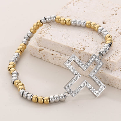 Vintage Style Cross Titanium Steel Plating Inlay Zircon 18k Gold Plated Bracelets