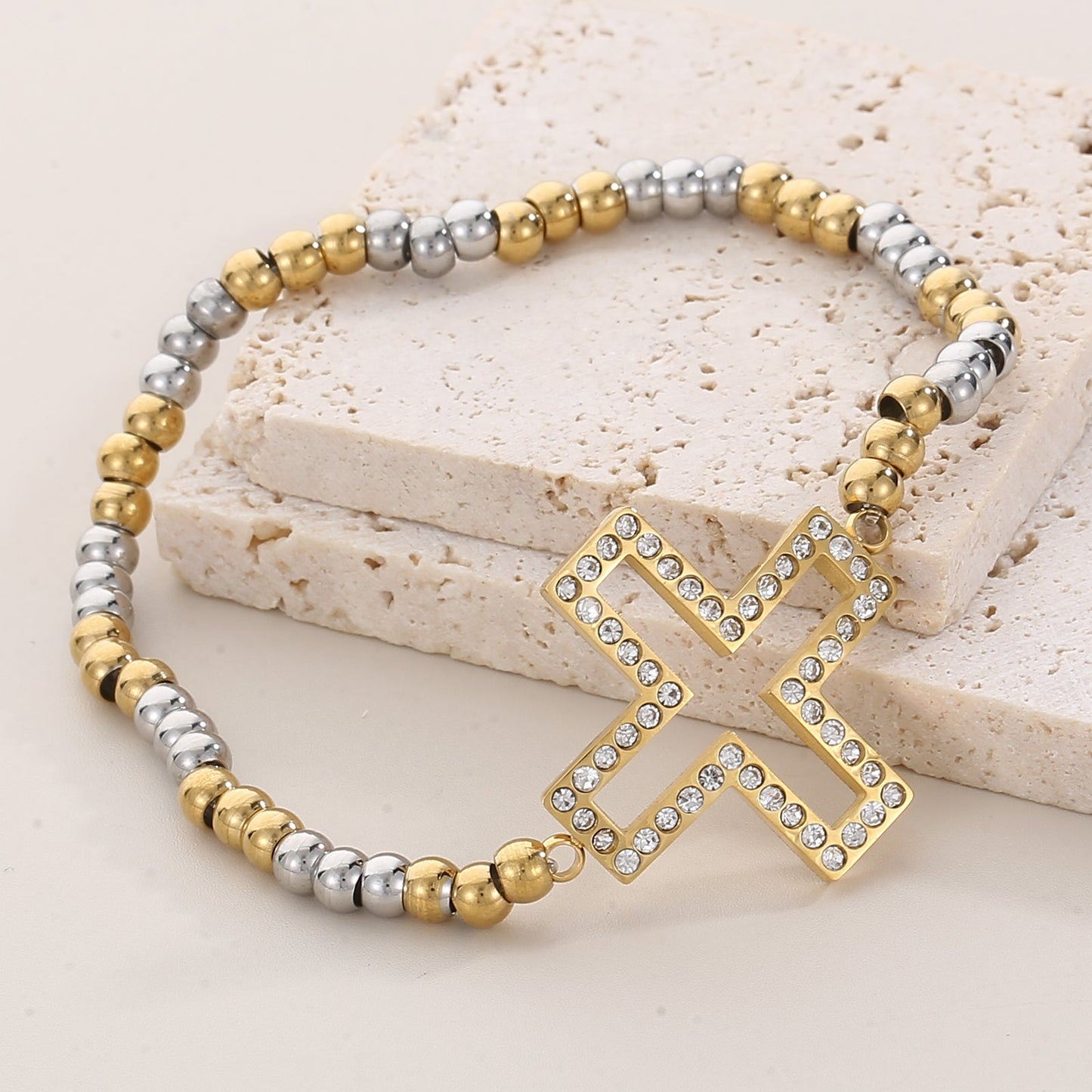 Vintage Style Cross Titanium Steel Plating Inlay Zircon 18k Gold Plated Bracelets