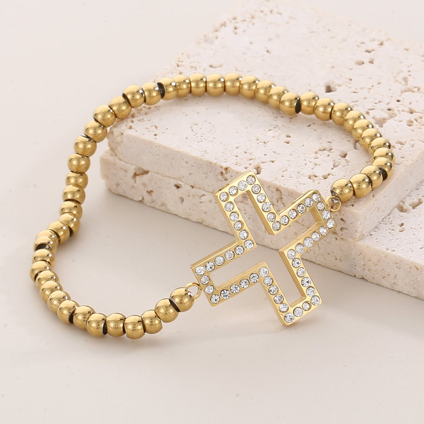 Vintage Style Cross Titanium Steel Plating Inlay Zircon 18k Gold Plated Bracelets