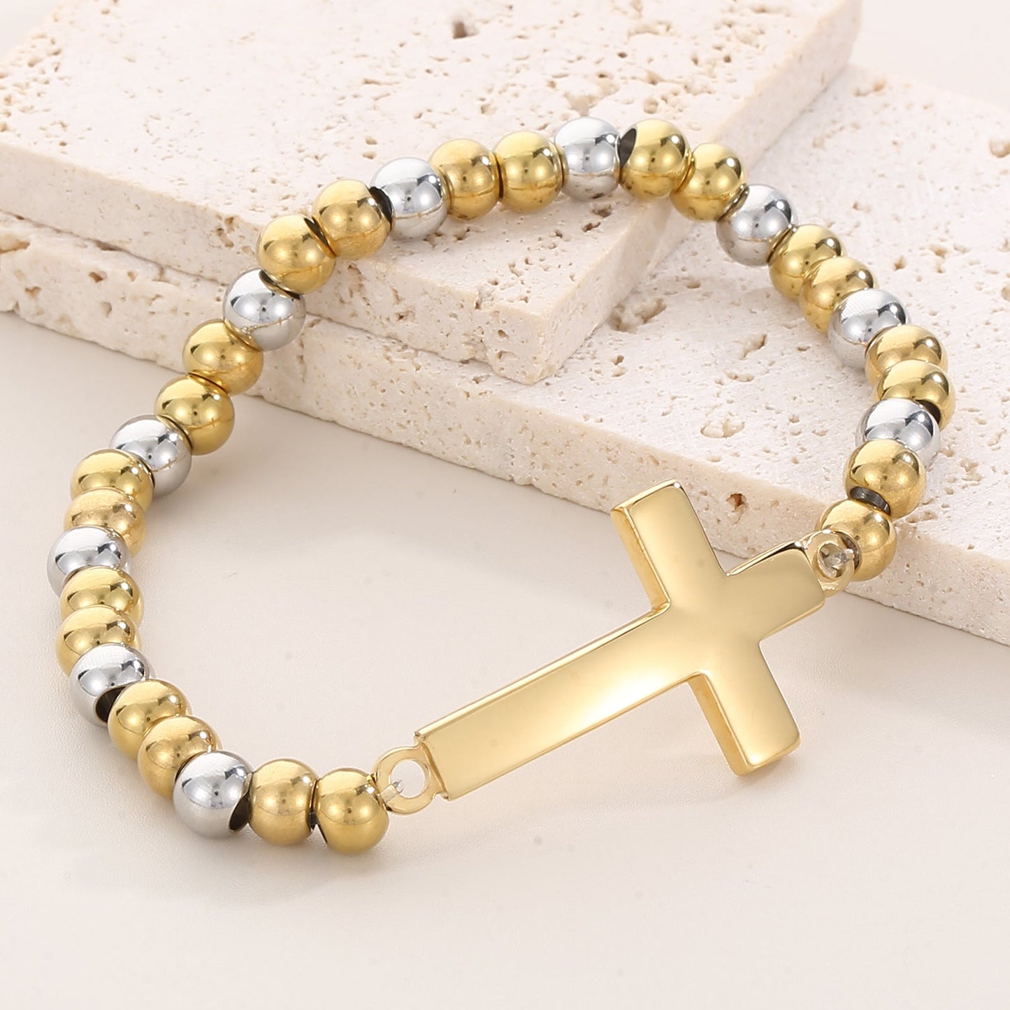 Vintage Style Cross Titanium Steel Plating Inlay Zircon 18k Gold Plated Bracelets