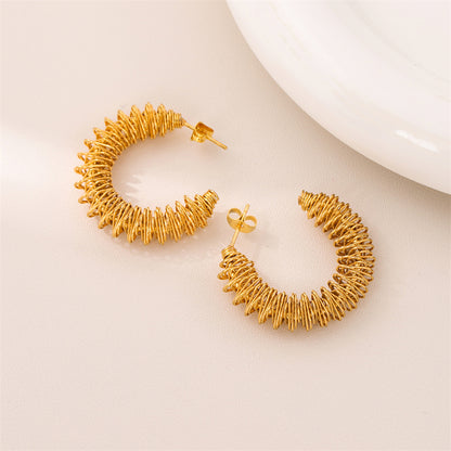 1 Pair Retro Simple Style C Shape Round Plating Stainless Steel 18k Gold Plated Drop Earrings