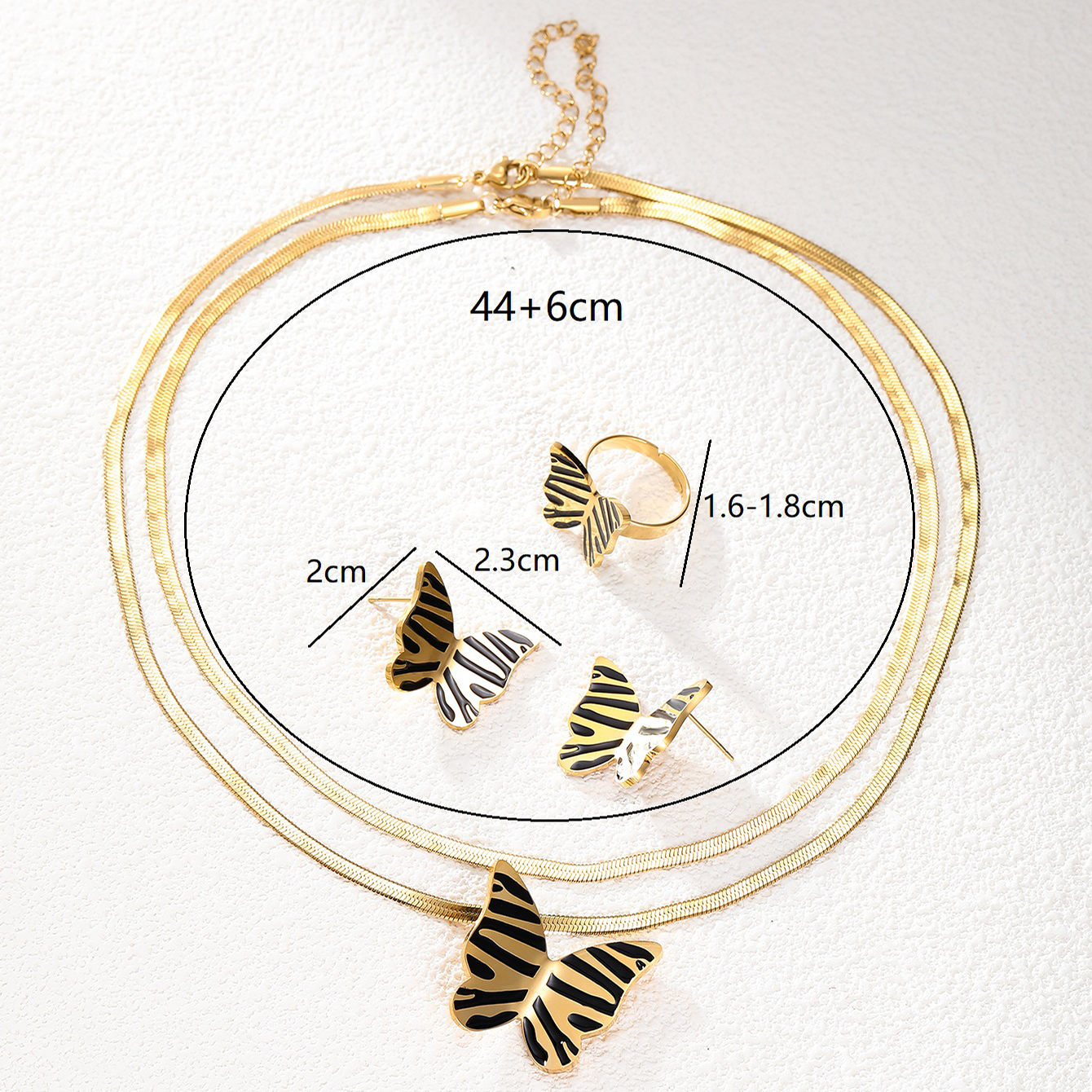 Vintage Style Vacation Butterfly Stainless Steel Plating 18k Gold Plated Jewelry Set