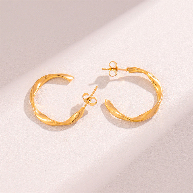 1 Pair Retro Simple Style Round Waves Plating Stainless Steel 18k Gold Plated Hoop Earrings