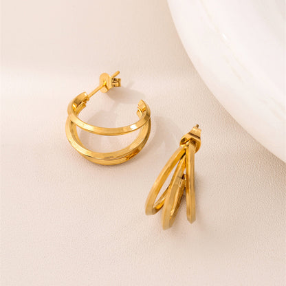 1 Pair Retro Simple Style C Shape Plating Stainless Steel 18k Gold Plated Earrings