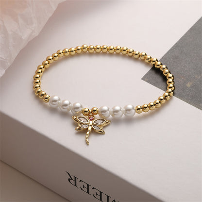 Casual Simple Style Argyle Dragonfly Butterfly Copper Beaded Inlay Zircon Bracelets