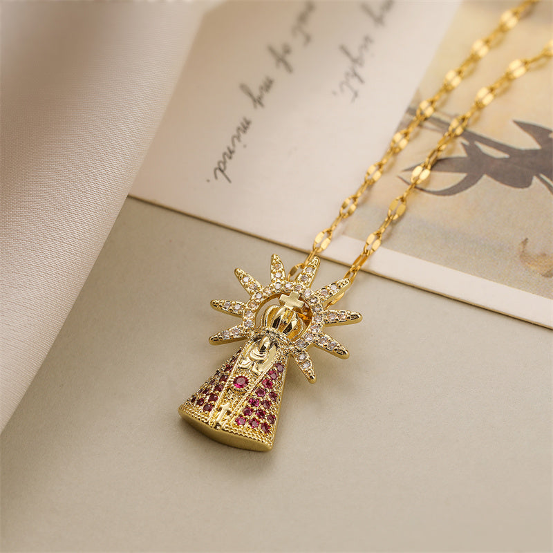 Ig Style Simple Style Cross Stainless Steel Copper Plating Inlay Zircon Gold Plated Pendant Necklace