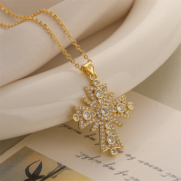 Copper Simple Style Plating Inlay Cross Zircon Pendant Necklace