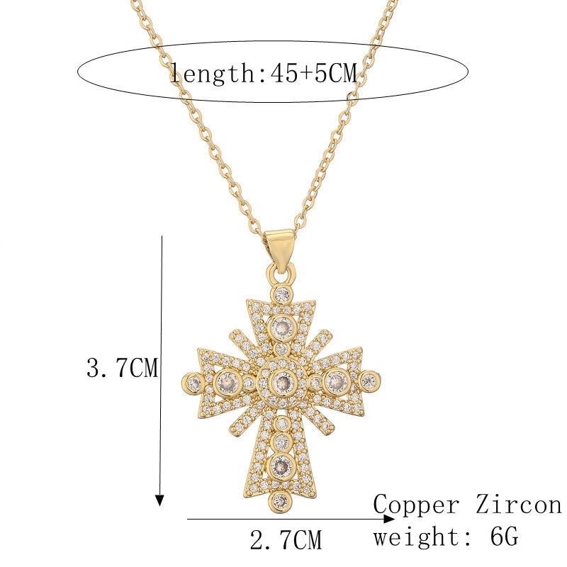 Ig Style Simple Style Cross Copper Plating Inlay Zircon Gold Plated Pendant Necklace