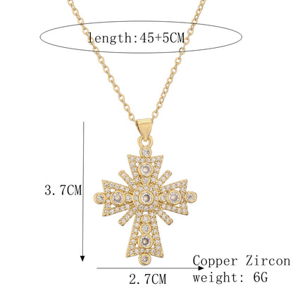 Copper Simple Style Plating Inlay Cross Zircon Pendant Necklace