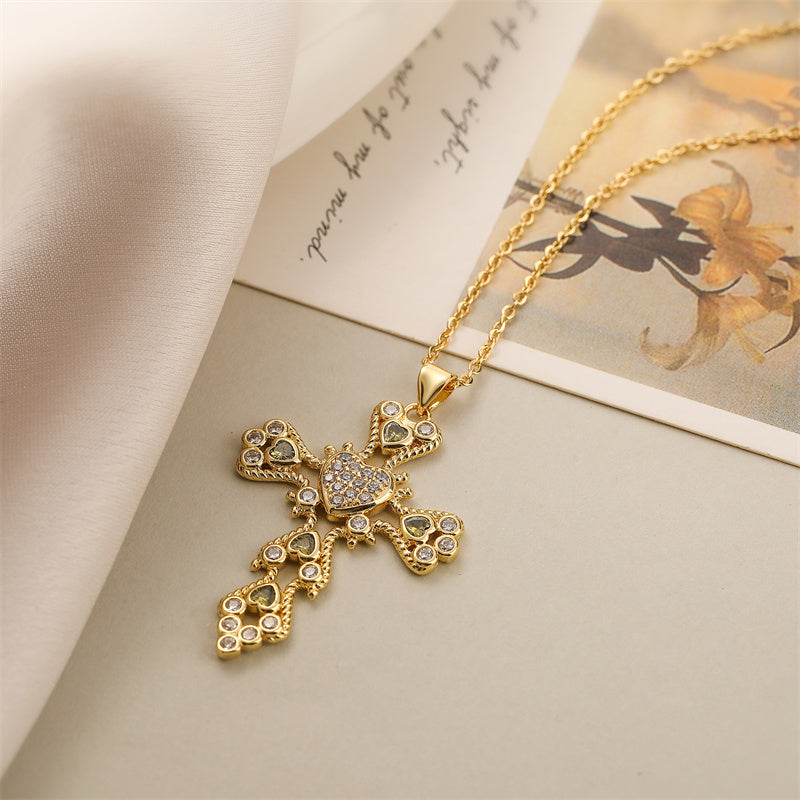 Copper Simple Style Plating Inlay Cross Zircon Pendant Necklace