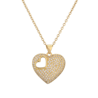 Simple Style Heart Shape Copper Plating Inlay Zircon Gold Plated Pendant Necklace