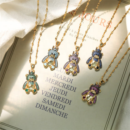 Simple Style Bear Copper Plating Inlay Zircon Gold Plated Pendant Necklace