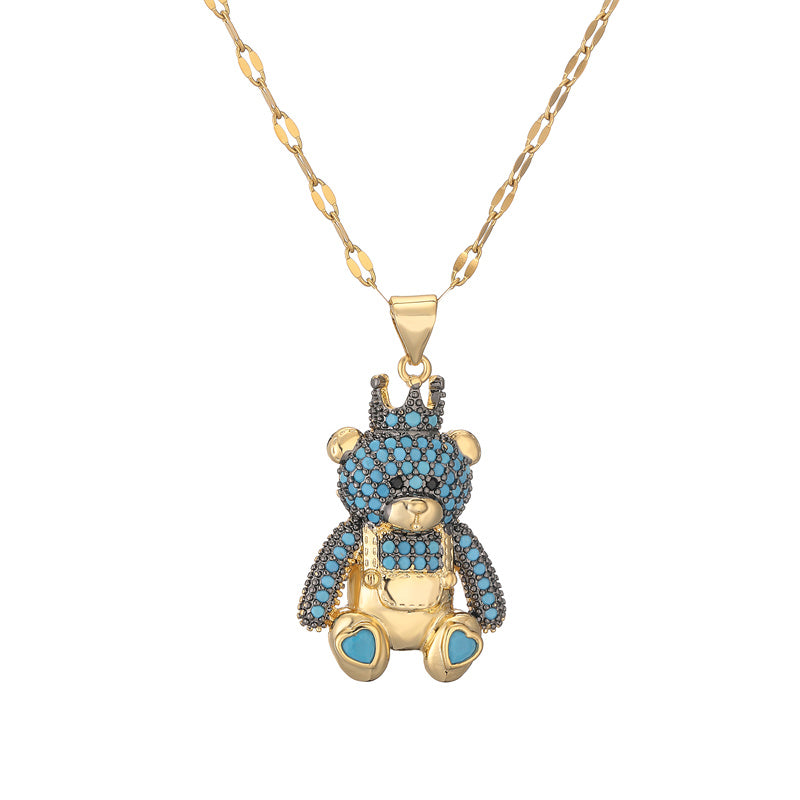 Simple Style Bear Copper Plating Inlay Zircon Gold Plated Pendant Necklace