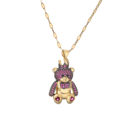 Simple Style Bear Copper Plating Inlay Zircon Gold Plated Pendant Necklace