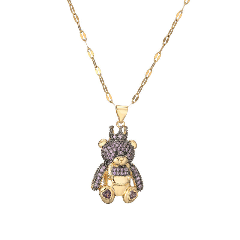 Simple Style Bear Copper Plating Inlay Zircon Gold Plated Pendant Necklace