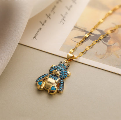 Simple Style Bear Copper Plating Inlay Zircon Gold Plated Pendant Necklace