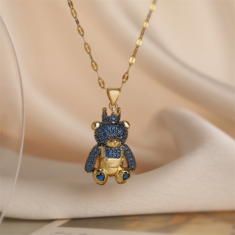 Simple Style Bear Copper Plating Inlay Zircon Gold Plated Pendant Necklace