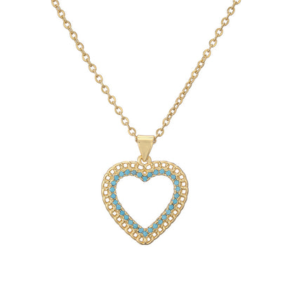 Ig Style Simple Style Heart Shape Copper Plating Inlay Zircon Gold Plated Pendant Necklace