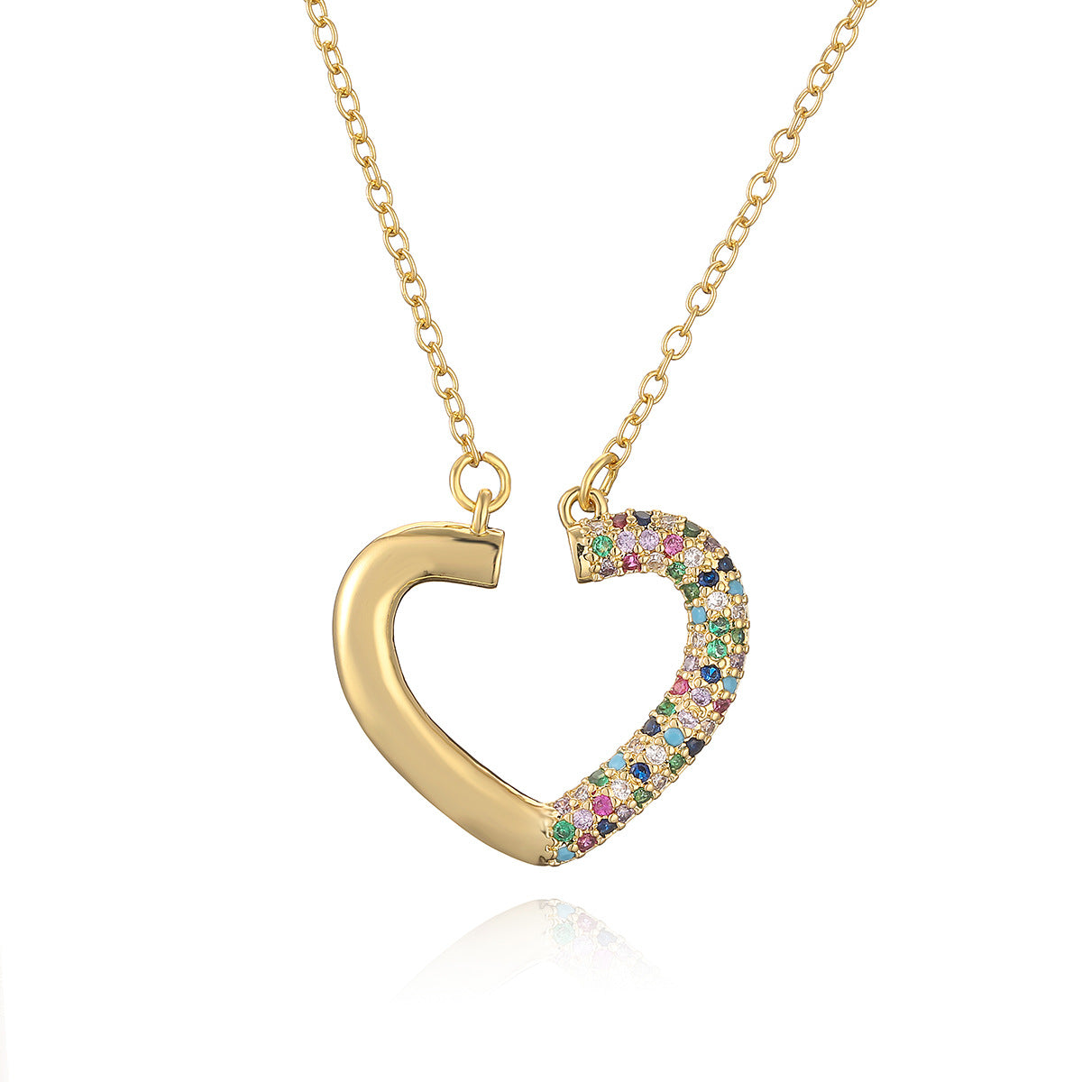 Ig Style Simple Style Heart Shape Copper Plating Inlay Zircon Gold Plated Pendant Necklace