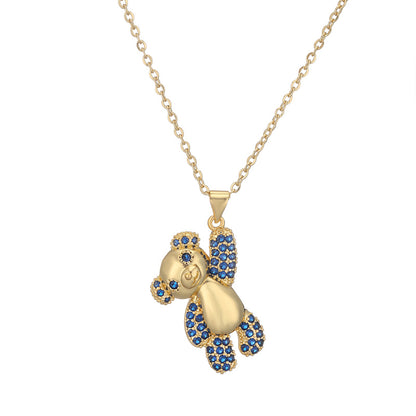 Ig Style Simple Style Little Bear Copper Plating Inlay Zircon Gold Plated Pendant Necklace