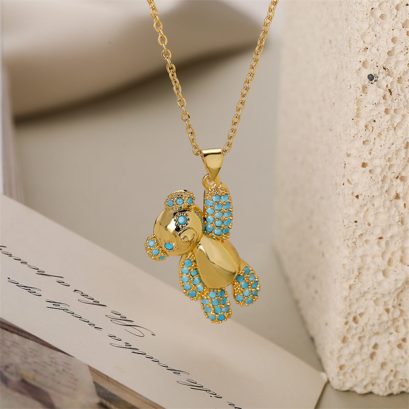 Ig Style Simple Style Little Bear Copper Plating Inlay Zircon Gold Plated Pendant Necklace