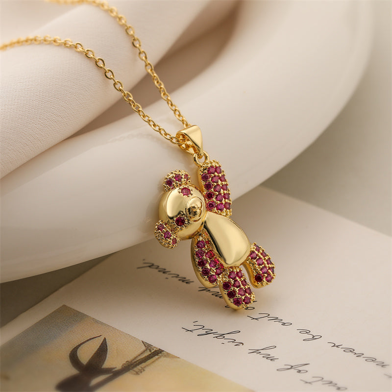 Ig Style Simple Style Little Bear Copper Plating Inlay Zircon Gold Plated Pendant Necklace