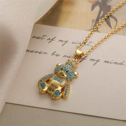 Ig Style Simple Style Little Bear Copper Plating Inlay Zircon Gold Plated Pendant Necklace