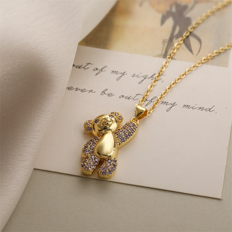 Ig Style Simple Style Little Bear Copper Plating Inlay Zircon Gold Plated Pendant Necklace