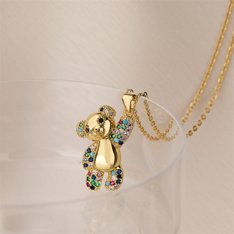 Ig Style Simple Style Little Bear Copper Plating Inlay Zircon Gold Plated Pendant Necklace