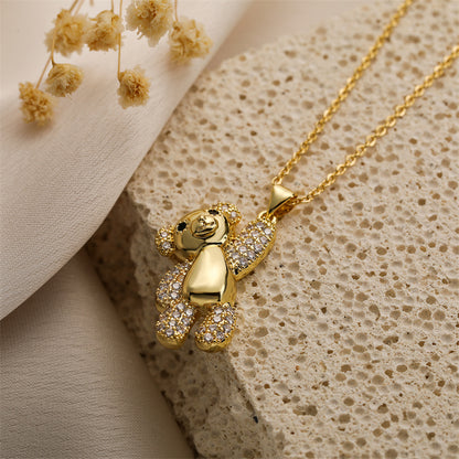 Ig Style Simple Style Little Bear Copper Plating Inlay Zircon Gold Plated Pendant Necklace