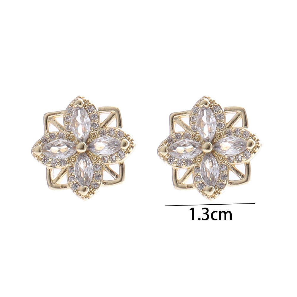 Sweet Flower Copper Zircon Earrings Necklace In Bulk