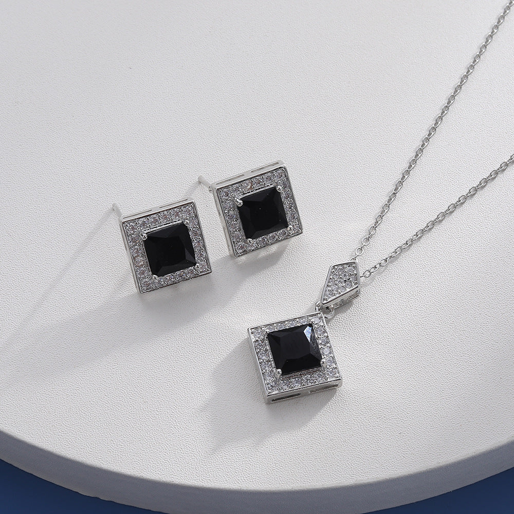 Retro Square Copper Plating Inlay Zircon Earrings Necklace