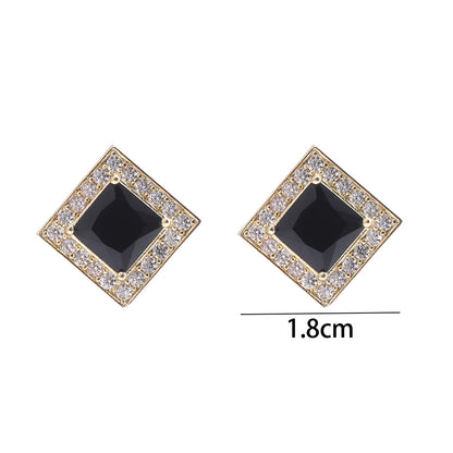 Retro Square Copper Plating Inlay Zircon Earrings Necklace