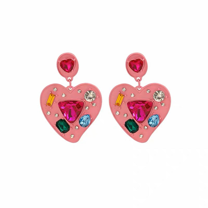 Wholesale Jewelry Cute Sweet Heart Shape Alloy Rhinestones Inlay Drop Earrings