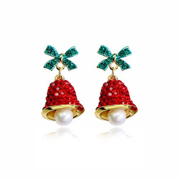 Wholesale Jewelry Cute Bow Knot Bell Alloy Rhinestones Enamel Plating Inlay Drop Earrings