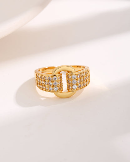 Simple Style Rectangle Copper 18k Gold Plated Zircon Open Rings In Bulk