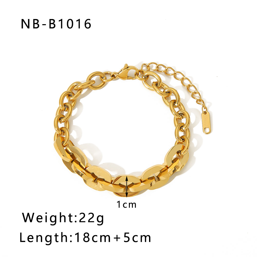 Hip-hop Punk Classic Style Solid Color Stainless Steel Handmade Plating Thick 18k Gold Plated Bracelets