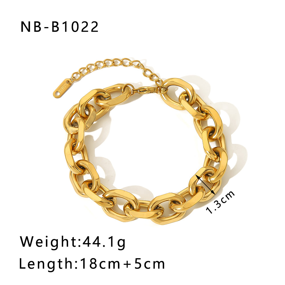 Hip-hop Punk Classic Style Solid Color Stainless Steel Handmade Plating Thick 18k Gold Plated Bracelets