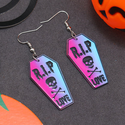 Wholesale Jewelry Retro Letter Skull Arylic Painted Drop Earrings