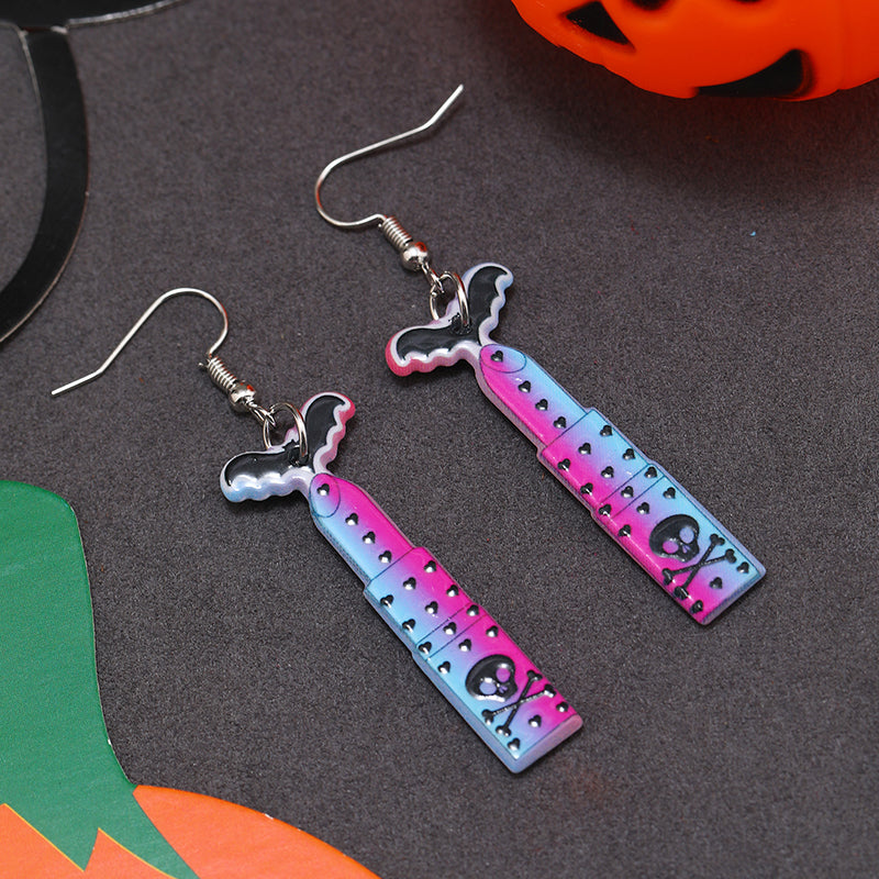 Wholesale Jewelry Retro Letter Skull Arylic Painted Drop Earrings