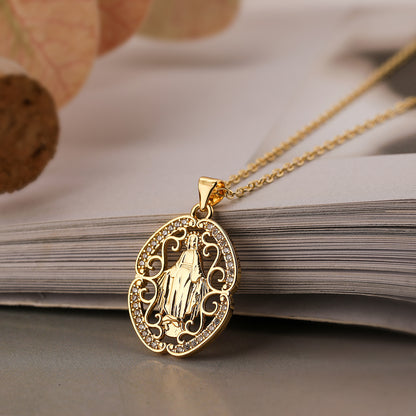 Elegant Lady Oval Copper Plating Inlay Zircon 18k Gold Plated Pendant Necklace