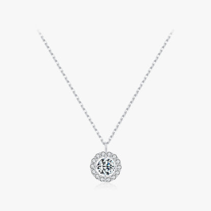 Ig Style Elegant Round Sterling Silver Rhodium Plated Zircon Necklace In Bulk