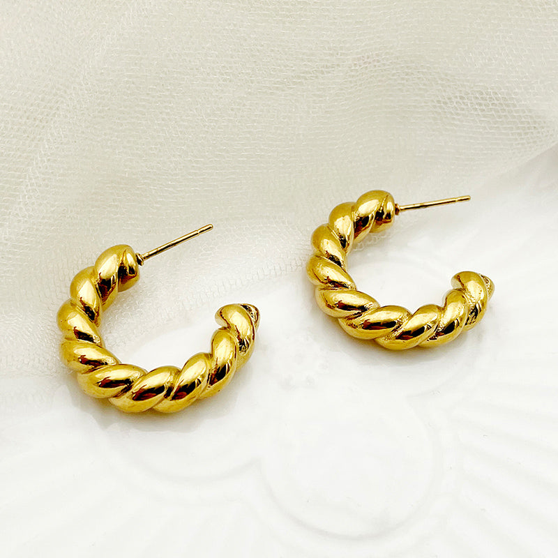 1 Pair Casual Simple Style Commute C Shape Twist Plating Stainless Steel Gold Plated Ear Studs