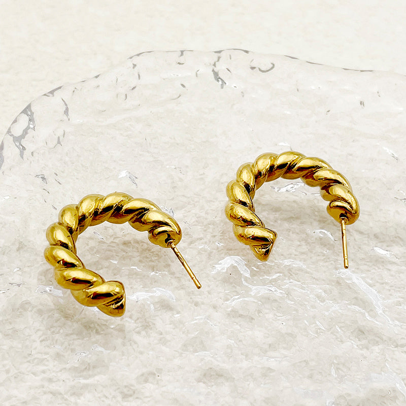 1 Pair Casual Simple Style Commute C Shape Twist Plating Stainless Steel Gold Plated Ear Studs