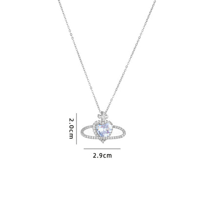 Cute Sweet Heart Shape Copper Plating Inlay Zircon Pendant Necklace