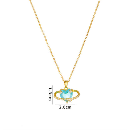 Cute Sweet Heart Shape Copper Plating Inlay Zircon Pendant Necklace