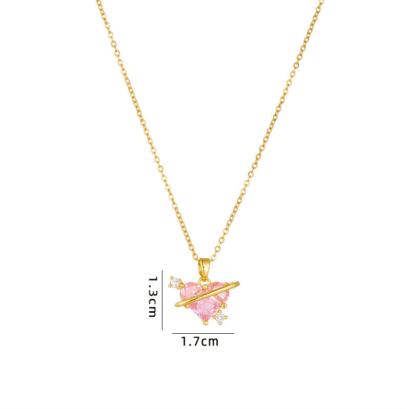 Cute Sweet Heart Shape Copper Plating Inlay Zircon Pendant Necklace